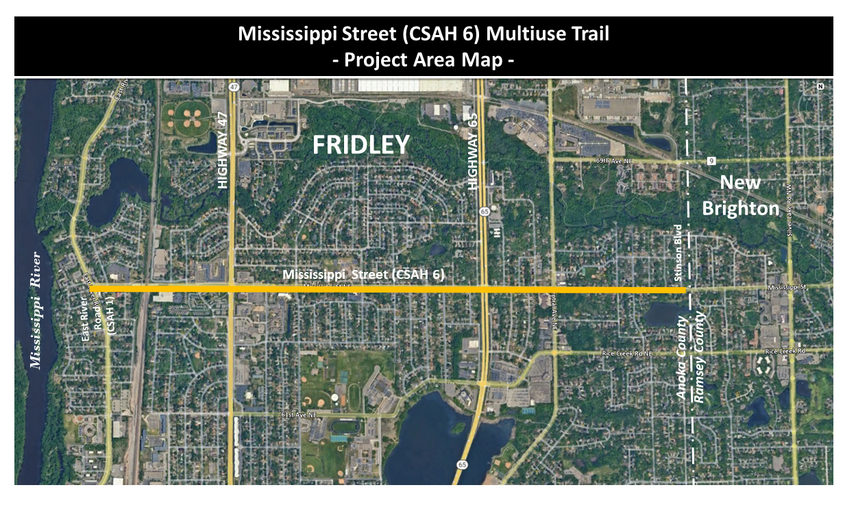 Aerial map of the trail location in Fridley.